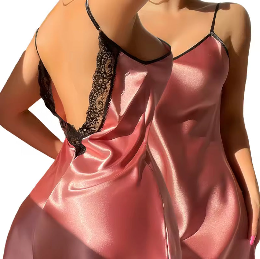 Silky Satin Lace Backless Nightdress Spaghetti Strap
