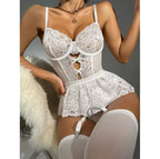 Sexy Lace Crotchless Bodysuit – Transparent Bra Teddy with Bow Detail